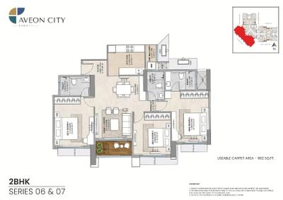 Image of 900 Sq.ft 2 BHK Apartment / Flat for sale in Aveon City, Airoli, Navi Mumbai for Rs. 14500000