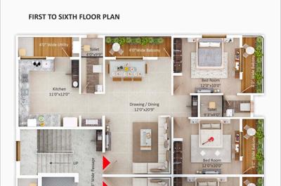 Image of 1550 Sq.ft 3 BHK Apartment / Flat for sale in RM Sai Adarsh 6, Somalwada, Nagpur for Rs. 6699000