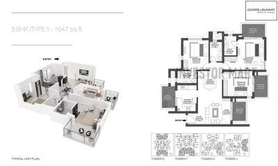 Image of 1647 Sq.ft 3 BHK Apartment / Flat for sale in Godrej Summit, Sector 104, Gurgaon for Rs. 14000000