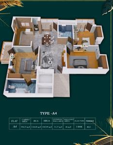 Floor Plan Image of 1691 Sq.ft 3 BHK Apartment / Flat for sale in Panjabari Guwahati for Rs. 9469600