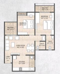 Floor Plan Image of 990 Sq.ft 2 BHK Apartment / Flat for sale in Mangalam Miraya, Moshi Pune for Rs. 6200000