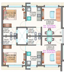 Floor Plan Image of 1025 Sq.ft 2 BHK Apartment / Flat for sale in Apex Green Wood, Borivali East Mumbai for Rs. 18600000