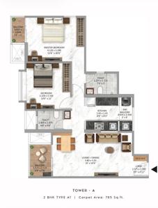 Floor Plan Image of 1100 Sq.ft 2 BHK Apartment / Flat for sale in Krisala Aventis, Tathawade Pune for Rs. 8900000