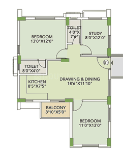 Floor Plan Image of 931 Sq.ft 2.5 BHK Apartment / Flat for sale in The Gardenia, Ghangapatna Bhubaneswar for Rs. 8376000