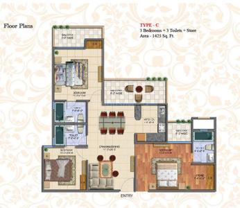Image of 1425 Sq.ft 3 BHK Apartment / Flat for sale in Newtech La Palacia, Yeida, Greater Noida for Rs. 10500000