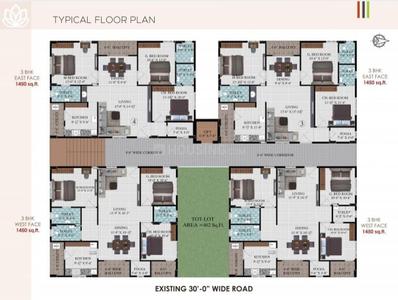 Floor Plan Image of 1450 Sq.ft 3 BHK Apartment / Flat for sale in Madhurawada Visakhapatnam for Rs. 7350000