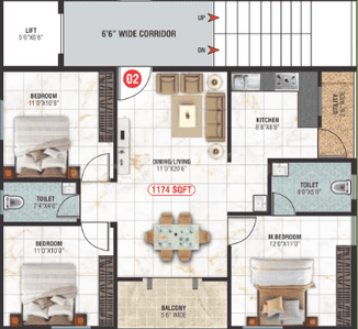 Image of 1174 Sq.ft 3 BHK Apartment / Flat for sale in Kalkere, Bengaluru for Rs. 6691800