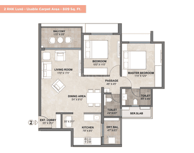 Floor Plan Image of 1132 Sq.ft 2 BHK Apartment / Flat for sale in Siddhashila Treasure Troves, Wakad Pune for Rs. 8700000