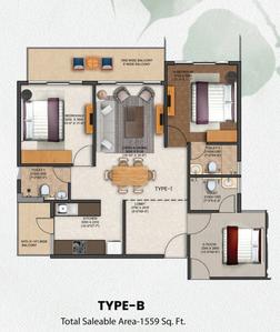Image of 1405 Sq.ft 3 BHK Apartment / Flat for sale in JMS Silver Living, Sector 95, Gurgaon for Rs. 16400000