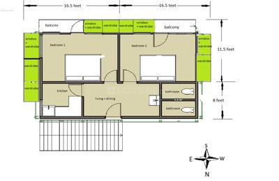 Floor Plan Image of 800 Sq.ft 2 BHK Apartment / Flat for sale in Baranagar Kolkata for Rs. 2800000