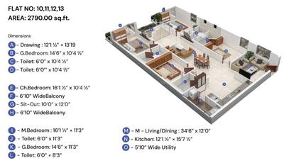 Image of 2690 Sq.ft 4 BHK Apartment / Flat for sale in Subishi Fortuna Towers, Mokila, Hyderabad for Rs. 16000000