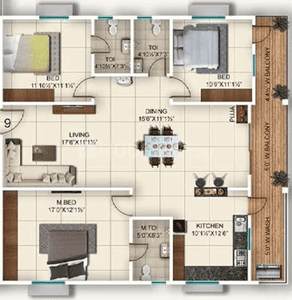 Image of 1760 Sq.ft 3 BHK Apartment / Flat for sale in Vazhraa Prathik, Nizampet, Hyderabad for Rs. 14500000