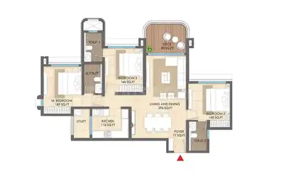 Floor Plan Image of 1529 Sq.ft 3 BHK Apartment / Flat for sale in Lodha Sylyan, Hinjawadi Phase 3 Pune for Rs. 17000000