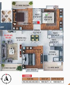 Image of 1900 Sq.ft 3 BHK Apartment / Flat for sale in Manish Nagar, Nagpur for Rs. 7800000