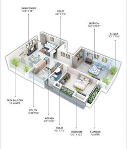 Floor Plan Image of 1198 Sq.ft 2 BHK Apartment / Flat for sale in KT Nagar Nagpur for Rs. 5600000