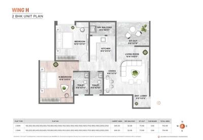 Floor Plan Image of 1002 Sq.ft 2 BHK Apartment / Flat for sale in Grandeur Premium H, Undri Pune for Rs. 5790000