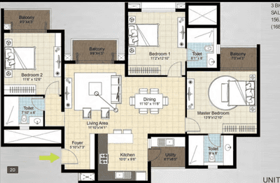 Image of 1685 Sq.ft 3 BHK Apartment / Flat for sale in DNR Arista Phase 1, Bellandur, Bengaluru for Rs. 28500000