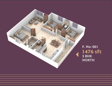 Image of 1476 Sq.ft 3 BHK Apartment / Flat for sale in Horamavu, Bengaluru for Rs. 9800000