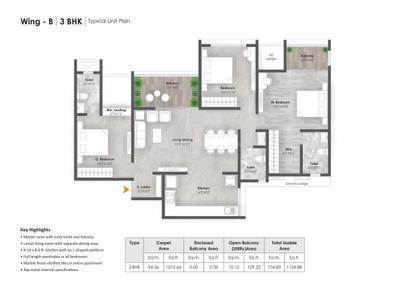 Image of 1239 Sq.ft 2 BHK Apartment / Flat for sale in AR Mirador, Wakad, Pune for Rs. 10000000
