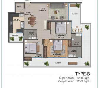 Image of 2238 Sq.ft 3 BHK Apartment / Flat for sale in GMS Road, Dehradun for Rs. 17200000