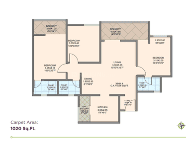 Image of 1377 Sq.ft 3 BHK Apartment / Flat for sale in Vellkin Basil Flora, Kiwale, Pune for Rs. 7950000