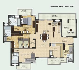 Floor Plan Image of 1800 Sq.ft 3 BHK Apartment / Flat for sale in BPTP Park Grandeura, Sector 82 Faridabad for Rs. 21000000