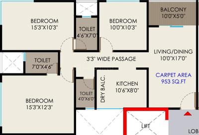 Image of 1287 Sq.ft 3 BHK Apartment / Flat for sale in Suyog Siyona, Kiwale, Pune for Rs. 7300000