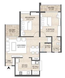 Image of 1112 Sq.ft 2 BHK Apartment / Flat for sale in Triyama Mangalam Starview, Kiwale, Pune for Rs. 7000000