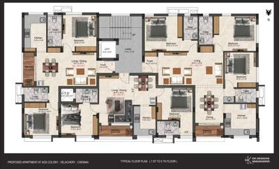 Image of 1567 Sq.ft 3 BHK Apartment / Flat for sale in Velachery, Chennai for Rs. 14808150
