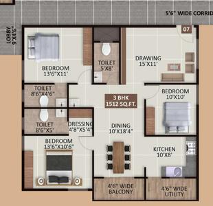Image of 1512 Sq.ft 3 BHK Apartment / Flat for sale in Horamavu, Bengaluru for Rs. 10200000