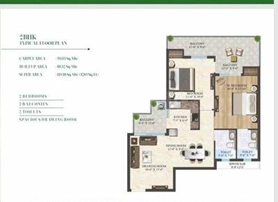 Image of 880 Sq.ft 2 BHK Apartment / Flat for sale in Earthcon Emerald Gardens, Vasant Kunj, Lucknow for Rs. 7800000