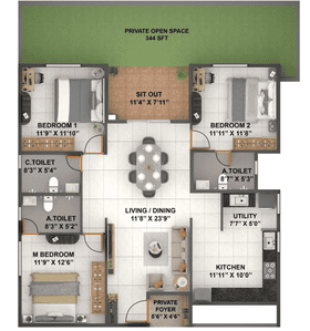 Image of 1663 Sq.ft 3 BHK Apartment / Flat for sale in Gonighattapura, Bengaluru for Rs. 13500000