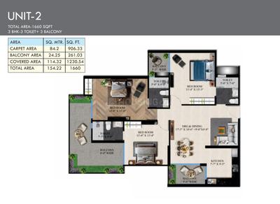 Image of 1660 Sq.ft 3 BHK Apartment / Flat for sale in Charms Iconic Tower, Raj Nagar Extension, Ghaziabad for Rs. 12500000