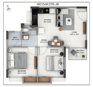 Floor Plan Image of 785 Sq.ft 2 BHK Apartment / Flat for sale in Sattva Ashraya, Lakshmisagara Bengaluru for Rs. 5800000