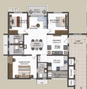 Image of 1250 Sq.ft 2 BHK Apartment / Flat for sale in Chandanagar, Hyderabad for Rs. 6875000