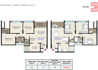 Image of 1368 Sq.ft 3 BHK Apartment / Flat for sale in Sahyadri Plumeria, Moshi, Pune for Rs. 8900000