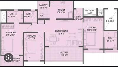 Image of 1450 Sq.ft 3 BHK Apartment / Flat for sale in Legacy Eden, Tathawade, Pune for Rs. 16000000