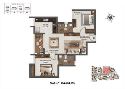 Image of 1216 Sq.ft 3 BHK Apartment / Flat for sale in RLD Aura, Ayappakkam, Chennai for Rs. 9363200