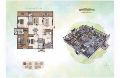 Floor Plan Image of 2466 Sq.ft 3 BHK Apartment / Flat for sale in SDG Prinia, Bandlaguda Jagir Hyderabad for Rs. 17260000