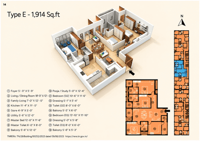 Image of 1808 Sq.ft 3 BHK Apartment / Flat for sale in Anna Nagar West, Chennai for Rs. 40000000