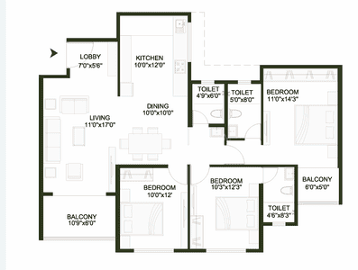 Image of 1506 Sq.ft 3 BHK Apartment / Flat for sale in Tathawade, Pune for Rs. 12800000