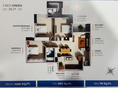 Image of 1488 Sq.ft 3 BHK Apartment / Flat for sale in Acrerise Azure, Trisulia, Cuttack for Rs. 8500500