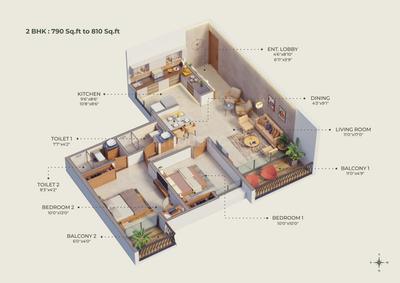 Image of 990 Sq.ft 2 BHK Apartment / Flat for sale in Sonai Clara, Ravet, Pune for Rs. 8500000