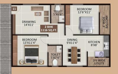 Image of 1116 Sq.ft 2 BHK Apartment / Flat for sale in Ramamurthy Nagar, Bengaluru for Rs. 7600000