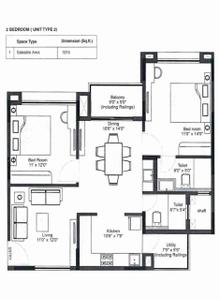 Floor Plan Image of 1200 Sq.ft 2 BHK Apartment / Flat for sale in DN Fairytale, Madanpur Bhubaneswar for Rs. 11000000
