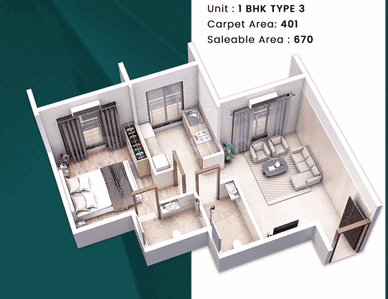 Floor Plan Image of 670 Sq.ft 1 BHK Apartment / Flat for sale in J Prime Swastik, Panvel Navi Mumbai for Rs. 3000000