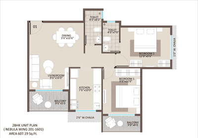 Floor Plan Image of 710 Sq.ft 1 BHK Apartment / Flat for sale in Tharwani Ariana Phase IV, Badlapur West Badlapur for Rs. 2800000