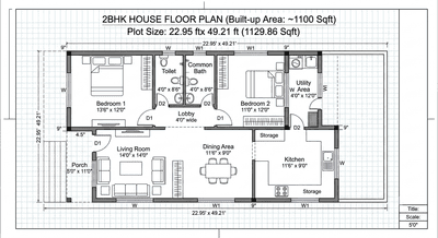 Floor Plan Image of 1100 Sq.ft 2 BHK Independent House for sale in Gulmohar Greens, Doma-1 Raipur for Rs. 4682251