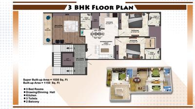 Image of 1535 Sq.ft 3 BHK Apartment / Flat for sale in Kareli, Allahabad for Rs. 11700000