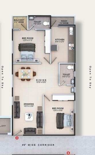 Image of 1500 Sq.ft 3 BHK Apartment / Flat for sale in Moghal Meraki, Sivarampalli, Hyderabad for Rs. 9500000